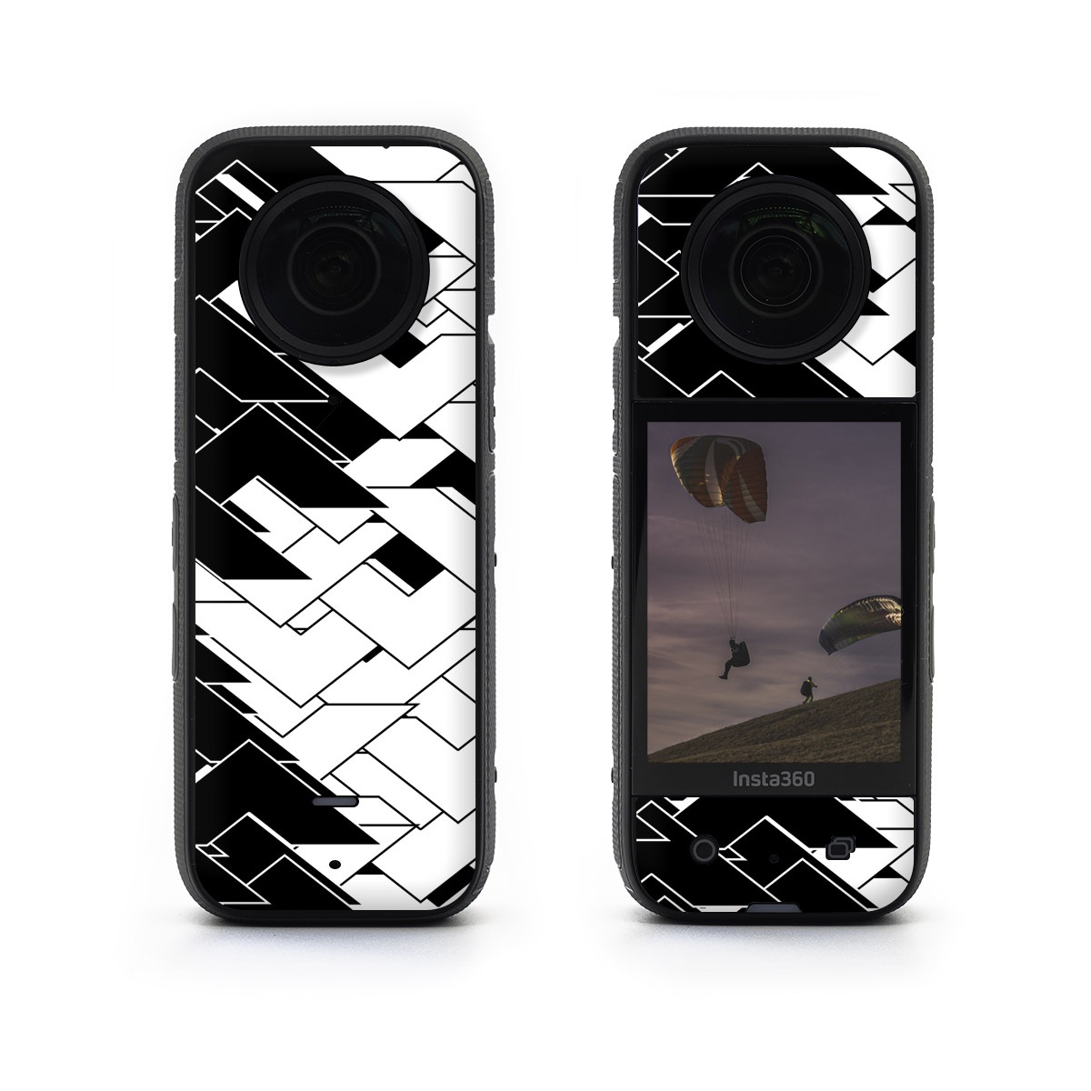 Insta360 X3 Skin design of Pattern, Black, Black-and-white, Monochrome, Monochrome photography, Line, Design, Parallel, Font, with black, white colors