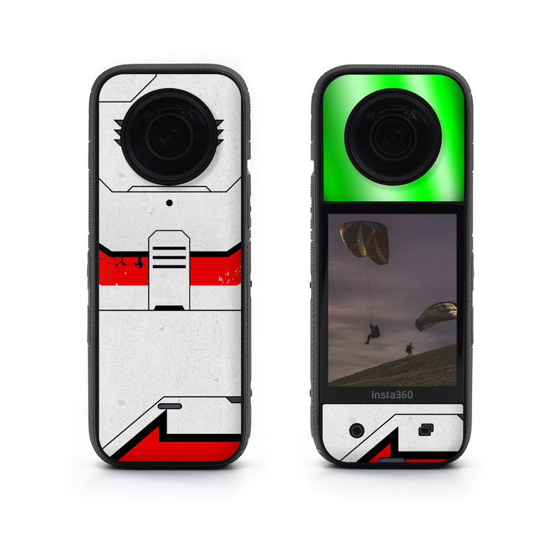 Insta360 X3 Skin design of Floppy disk, Technology, Electric red, Fictional character, with white, red, black, gray colors