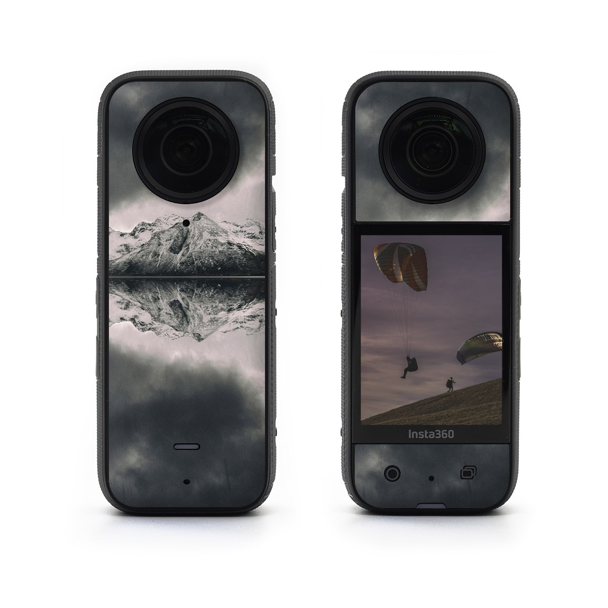 Insta360 X3 Skin design of Sky, Cloud, Nature, Reflection, Water, Atmospheric phenomenon, Daytime, Black-and-white, Atmosphere, Calm, with white, black, gray colors
