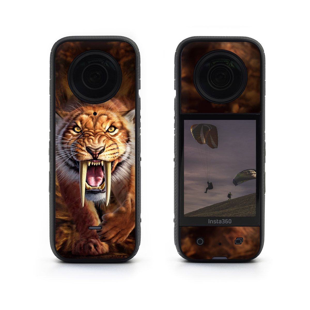 Insta360 X3 Skin design of Roar, Felidae, Facial expression, Wildlife, Whiskers, Bengal tiger, Carnivore, Snout, Big cats, Fang, with black, orange, yellow, white colors