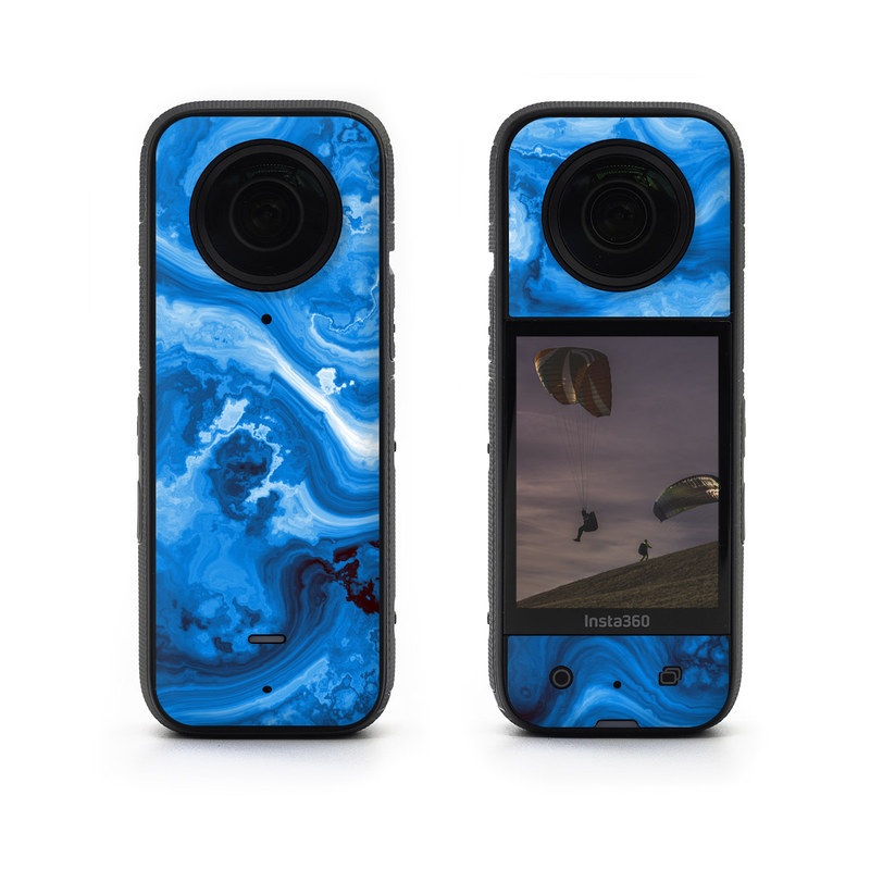 Insta360 X3 Skin design of Blue, Water, Aqua, Azure, Turquoise, Pattern, Liquid, Wave, Electric blue, Design, with blue, white, black colors