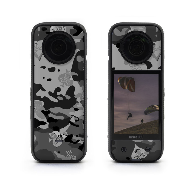 Insta360 X3 Skin design of Military camouflage, Pattern, Design, Camouflage, Illustration, Uniform, Black-and-white, Wallpaper, Art, with black, gray colors