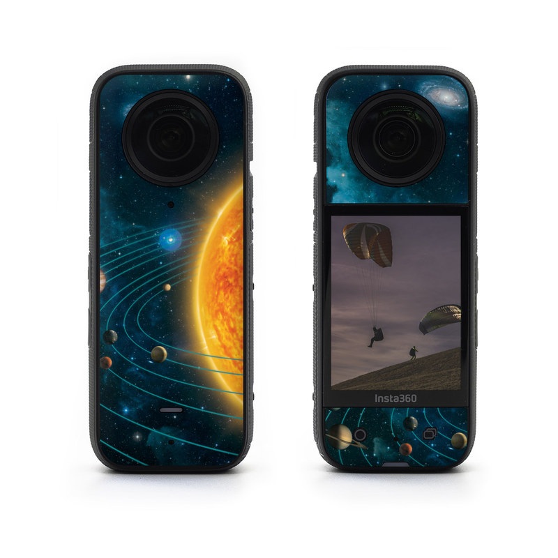 Insta360 X3 Skin design of Astronomical object, Universe, Outer space, Galaxy, Astronomy, Atmosphere, Space, Planet, Science, Sky, with red, yellow, black, blue, brown, white colors
