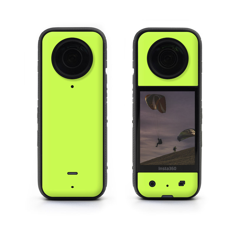 Insta360 X3 Skin design of Green, Yellow, Text, Leaf, Font, Grass, with green colors