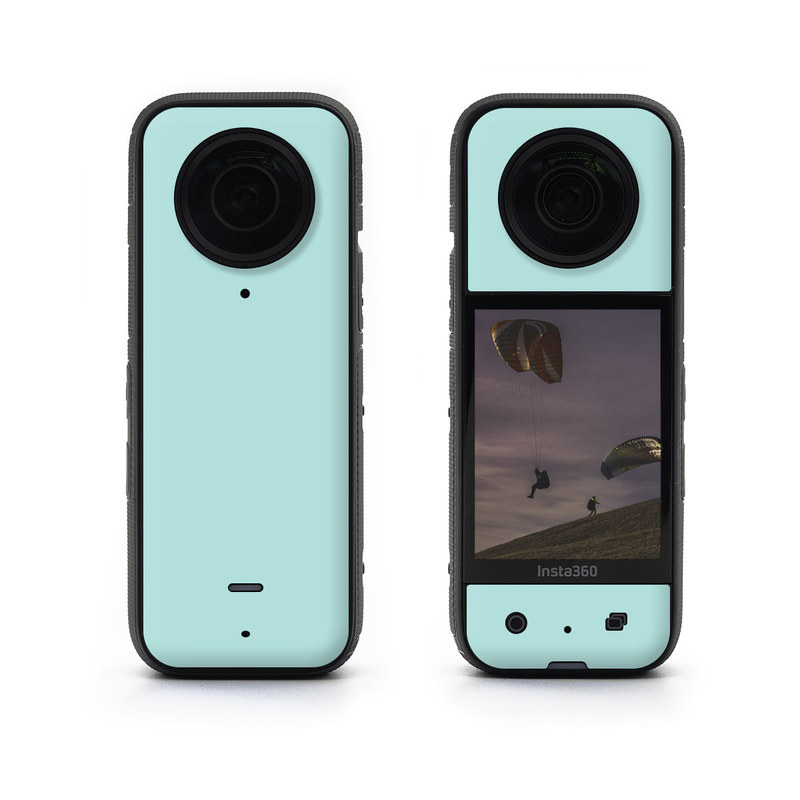 Insta360 X3 Skin design of Green, Blue, Aqua, Turquoise, Teal, Azure, Text, Daytime, Yellow, Sky, with blue colors
