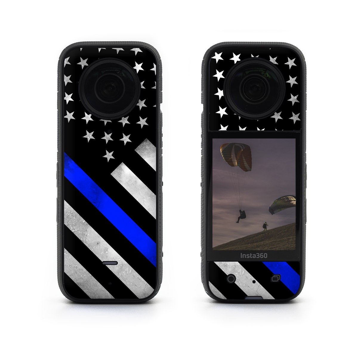 Insta360 X3 Skin design of Flag of the united states, Flag, Cobalt blue, Pattern, Line, Black-and-white, Design, Monochrome, Electric blue, Parallel, with black, white, gray, blue colors