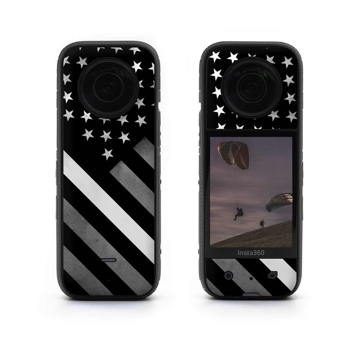 Insta360 X3 Skin design of Black, Black-and-white, Pattern, Monochrome Photography, Line, Flag Of The United States, Monochrome, Flag, Design, Font, Photography, Style, Parallel, with black, white, gray colors