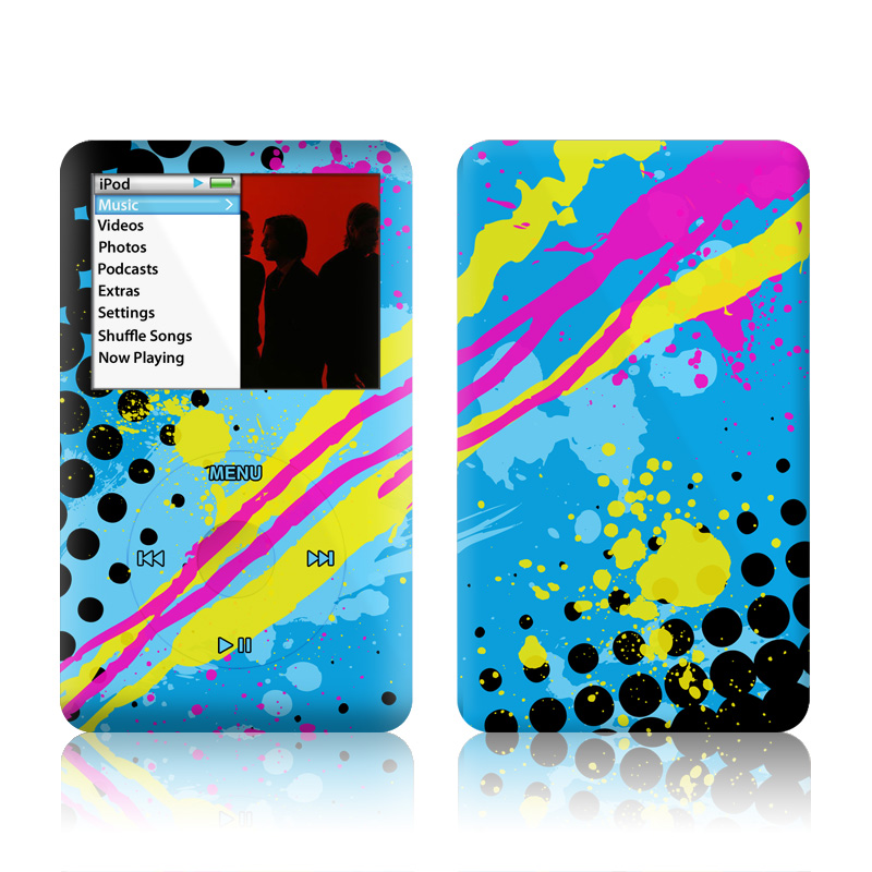 iPod classic Skin design of Blue, Colorfulness, Graphic design, Pattern, Water, Line, Design, Graphics, Illustration, Visual arts, with blue, black, yellow, pink colors