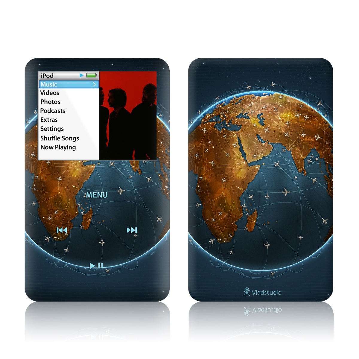 iPod classic Skin design of Planet, Earth, Astronomical object, World, Atmosphere, Globe, Space, Sky, Astronomy, Circle, with blue, yellow, brown colors