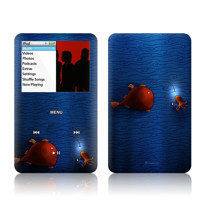 iPod classic Skin design of Deep sea fish, Anglerfish, Illustration, Fish, Animation, Art, with blue, red colors