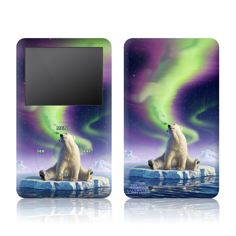 iPod classic Skin design of Aurora, Sky, Wildlife, Polar bear, Fictional character, with white, blue, green, purple colors