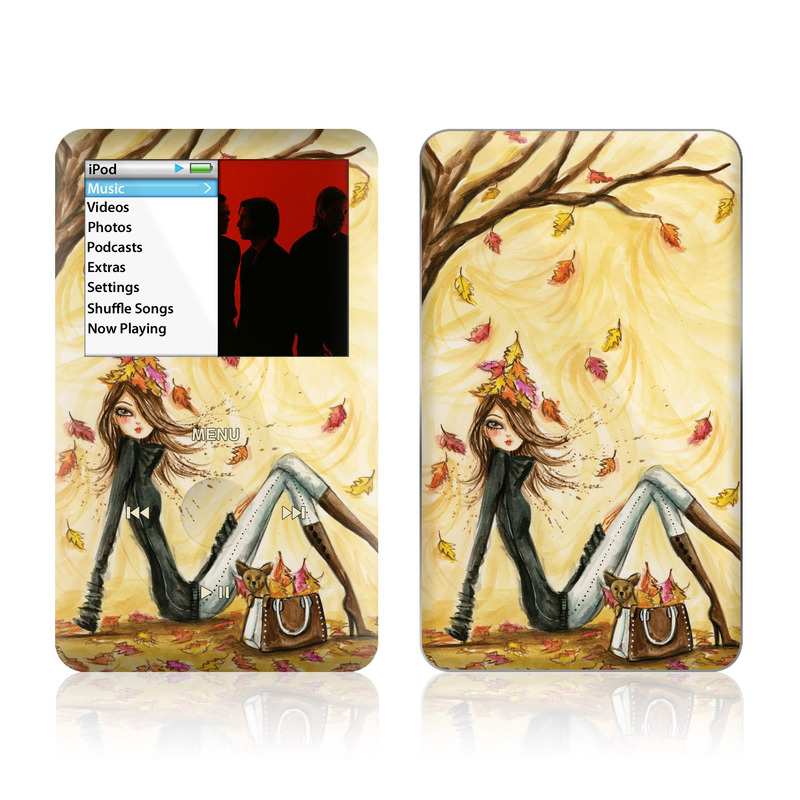 iPod classic Skin design of Painting, Watercolor paint, Tree, Art, Illustration, Plant, Modern art, Visual arts, Still life, Fictional character, with yellow, red, brown, orange, black, white colors