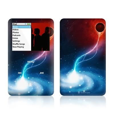 iPod classic Skin design of Outer space, Atmosphere, Astronomical object, Universe, Space, Sky, Planet, Astronomy, Celestial event, Galaxy, with blue, red, black colors
