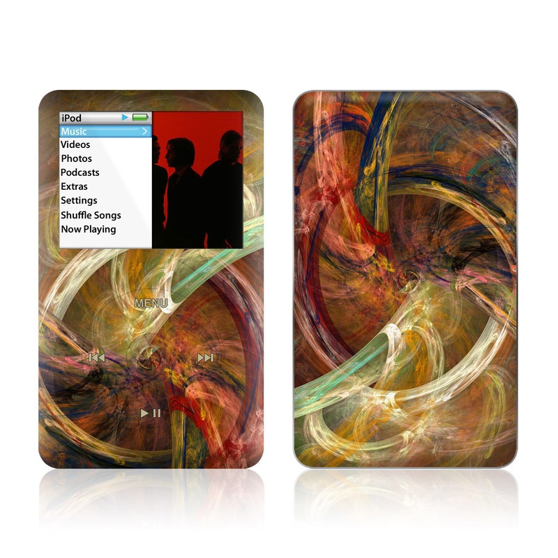 iPod classic Skin design of Fractal art, Art, Painting, Visual arts, Modern art, Graphics, Artwork, Stock photography, Circle, Space, with brown, red, yellow, orange, green colors