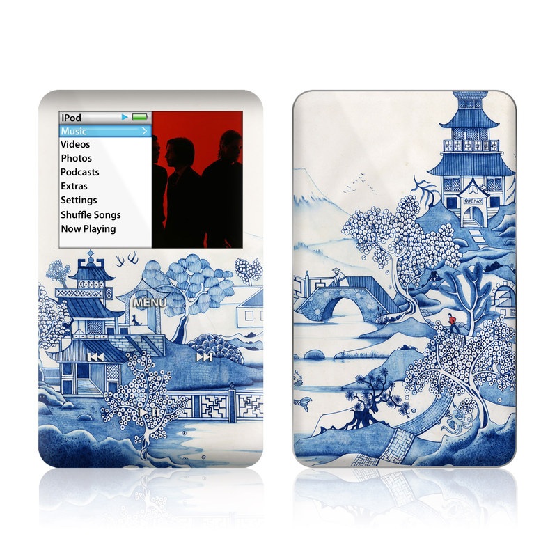 iPod classic Skin design of Blue, Blue and white porcelain, Winter, Christmas eve, Illustration, Snow, World, Art, with blue, white colors