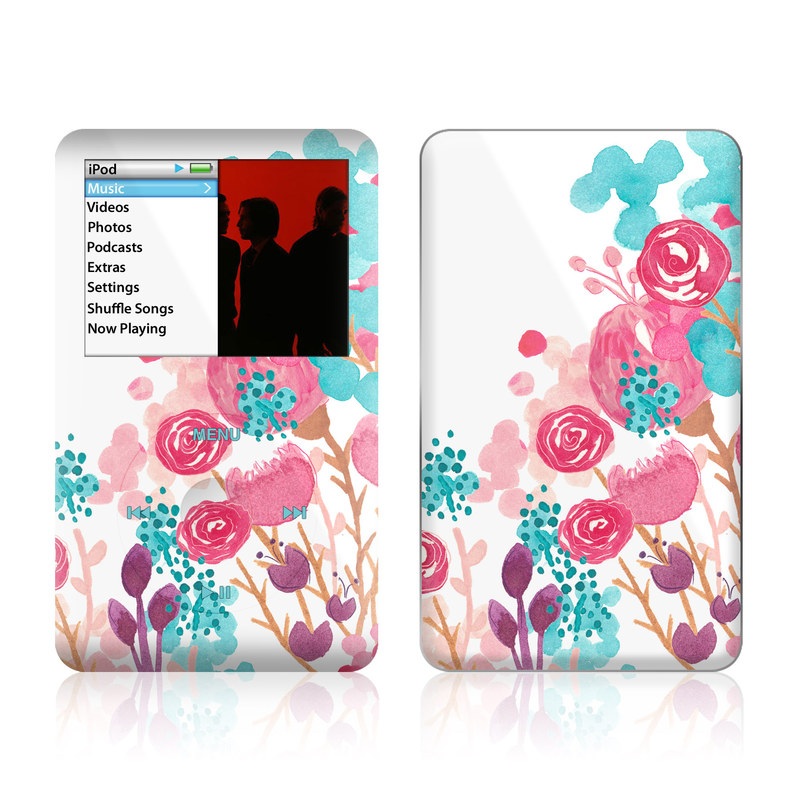 iPod classic Skin design of Pink, Pattern, Design, Illustration, Clip art, Plant, Graphics, Art, with white, pink, purple, blue, red colors
