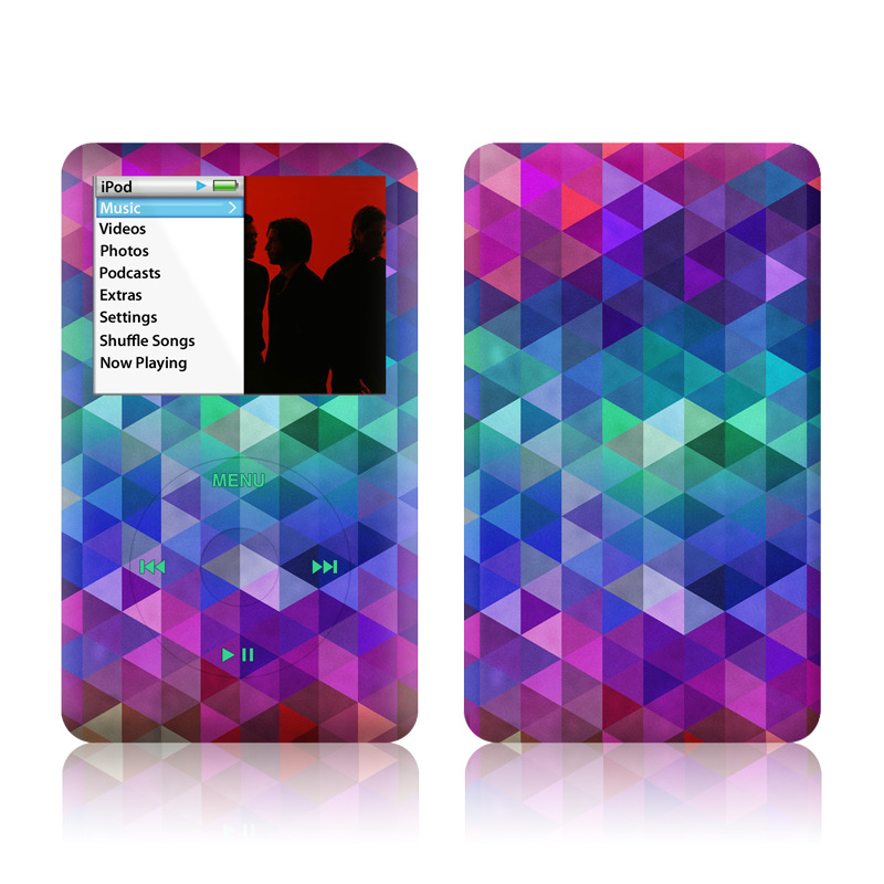 iPod classic Skin design of Purple, Violet, Pattern, Blue, Magenta, Triangle, Line, Design, Graphic design, Symmetry, with blue, purple, green, red, pink colors