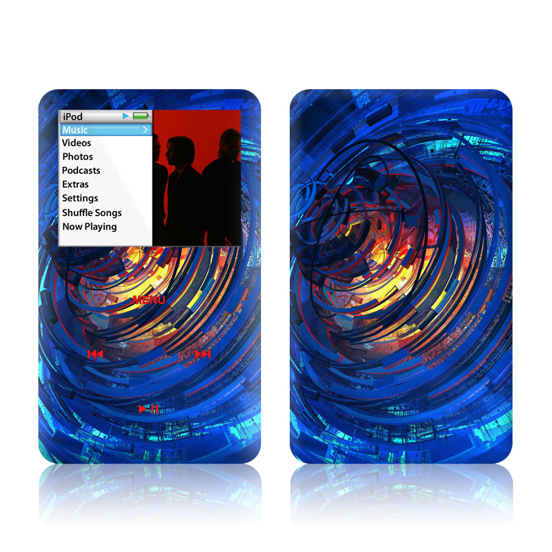 iPod classic Skin design of Blue, Water, Circle, Vortex, Electric blue, Wave, Liquid, Graphics, Pattern, Colorfulness, with blue, orange, yellow colors