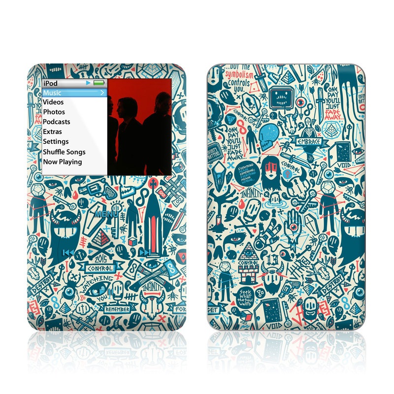 iPod classic Skin design of Pattern, Psychedelic art, Turquoise, Art, Design, Visual arts, Line, Drawing, Doodle, Graphic design, with white, green, blue, red colors