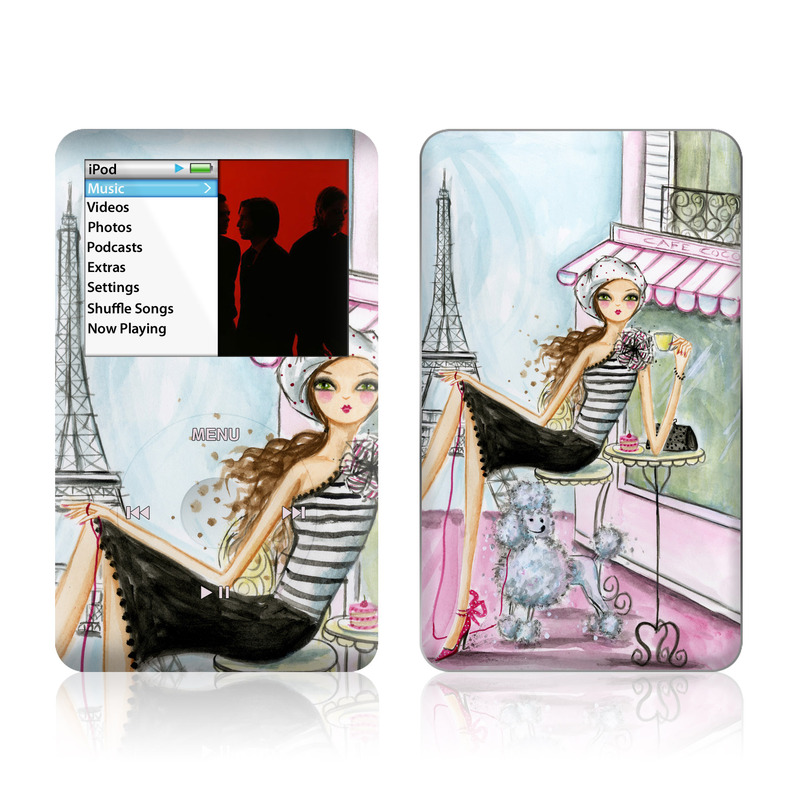 iPod classic Skin design of Pink, Illustration, Sitting, Konghou, Watercolor paint, Fashion illustration, Art, Drawing, Style, with gray, purple, blue, black, pink colors