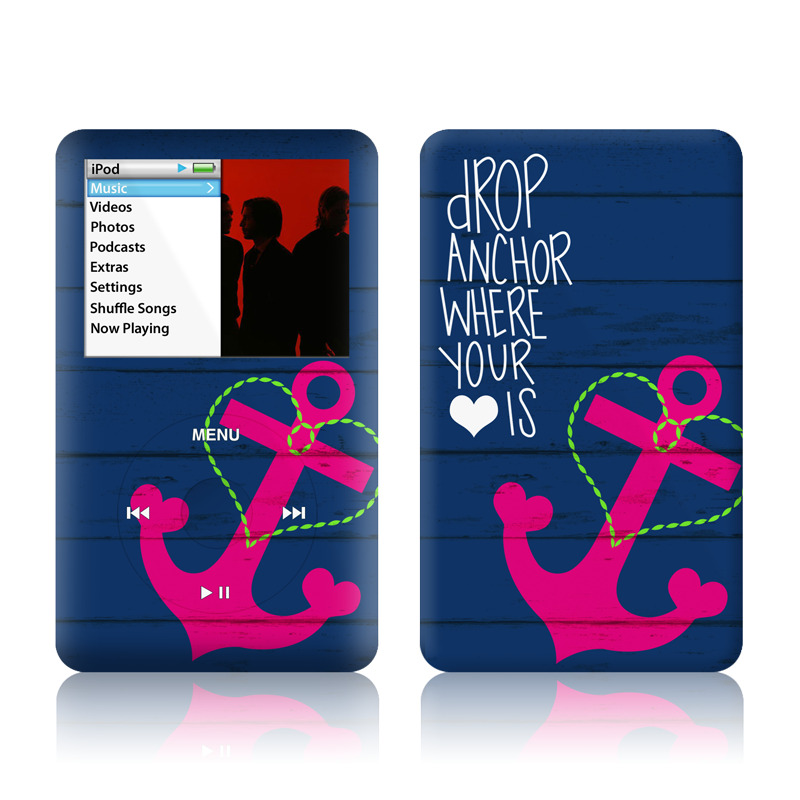 iPod classic Skin design of Font, Text, Love, Heart, Illustration, Anchor, Graphic design, Gesture, with black, purple, gray, red, blue, white colors