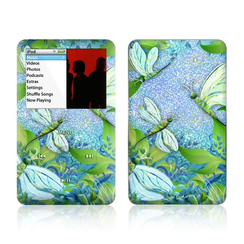 iPod classic Skin design of Green, Blue, Leaf, Plant, Pattern, Tree, Design, Organism, Branch, Flower, with gray, blue, green, purple colors