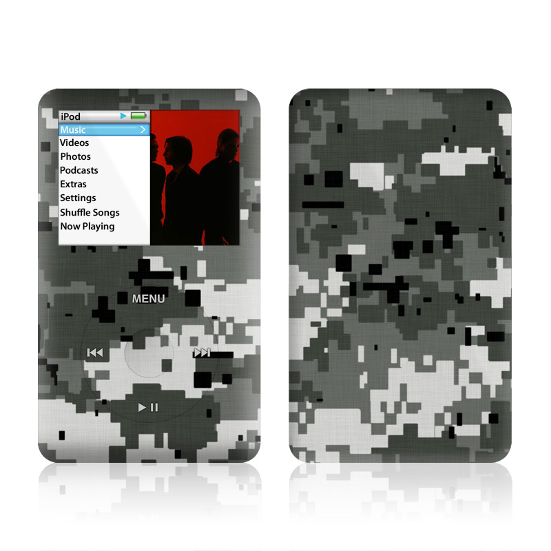iPod classic Skin design of Military camouflage, Pattern, Camouflage, Design, Uniform, Metal, Black-and-white, with black, gray colors