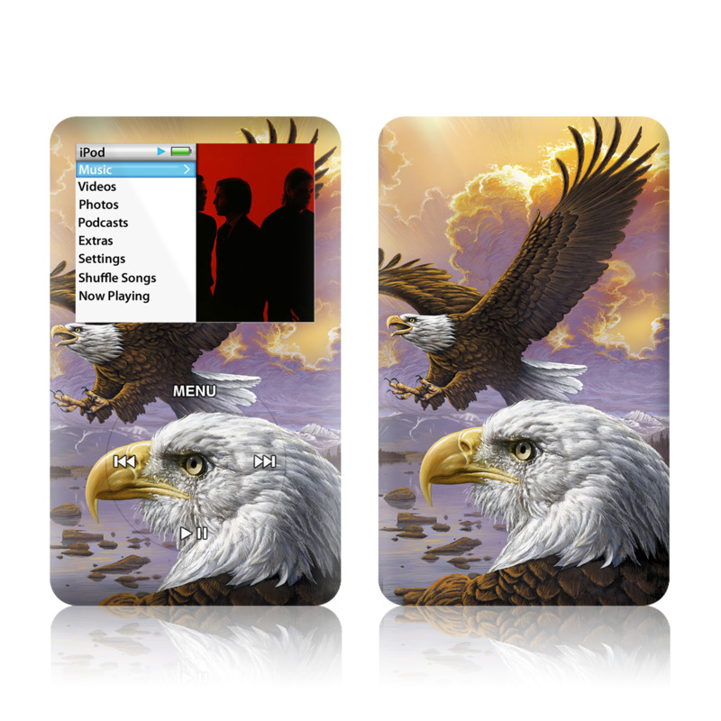 iPod classic Skin design of Bird, Bird of prey, Bald eagle, Vertebrate, Eagle, Accipitriformes, Accipitridae, Golden eagle, Beak, Hawk, with gray, black, green, red, purple colors