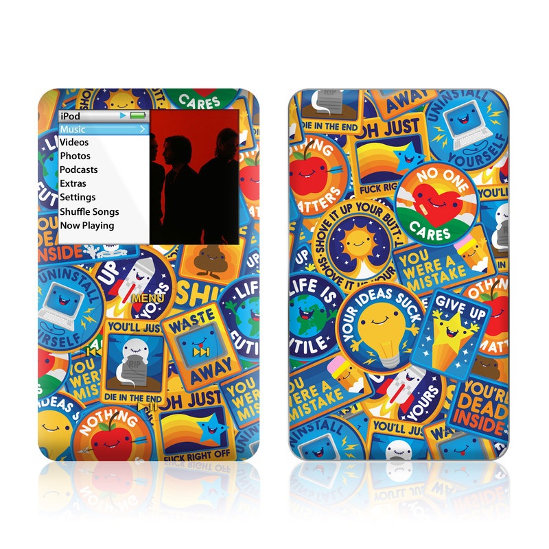 iPod classic Skin design of Pattern, Visual arts, Design, Art, Mosaic, Psychedelic art, with blue, yellow, orange, white, green, red, gray colors