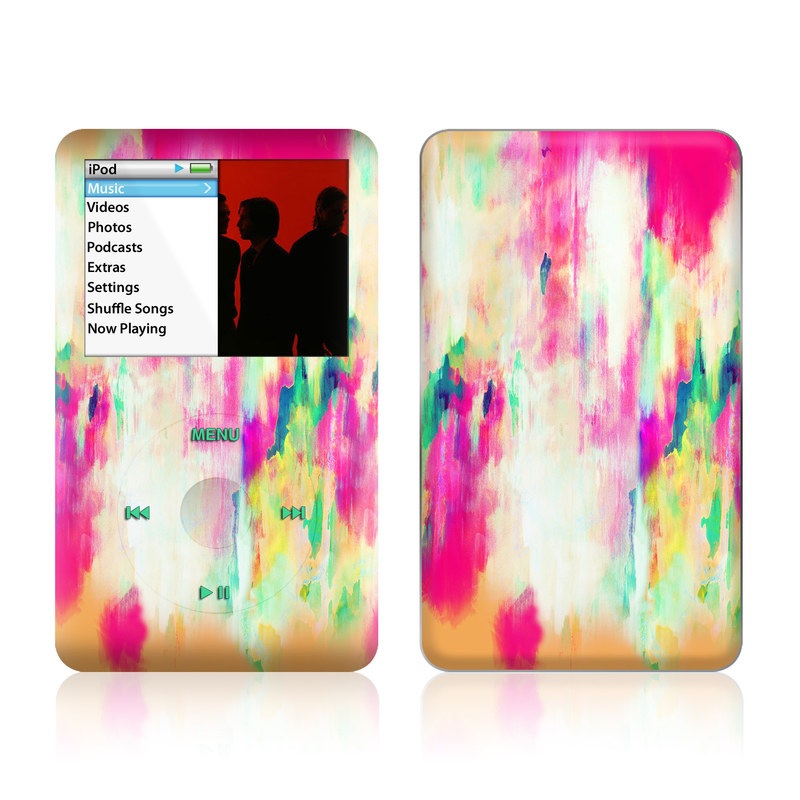 iPod classic Skin design of Pink, Magenta, Art, Watercolor paint, Dye, Visual arts, Pattern, Modern art, Painting, Acrylic paint, with red, white, green colors