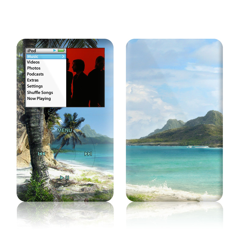 iPod classic Skin design of Body of water, Tropics, Nature, Natural landscape, Shore, Coast, Caribbean, Sea, Tree, Beach, with gray, black, blue, green colors