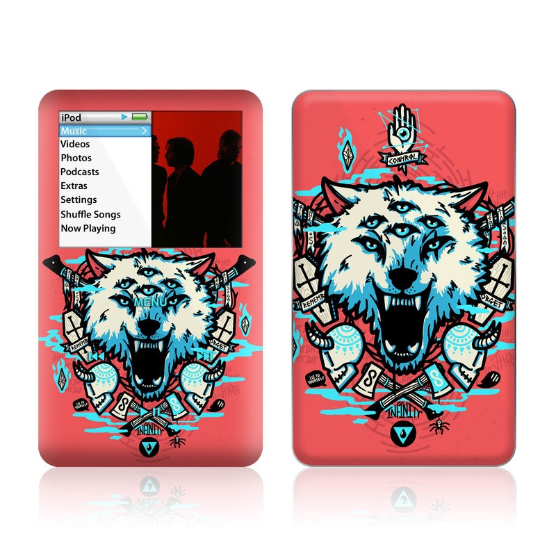 iPod classic Skin design of Graphic design, Illustration, Crest, Logo, T-shirt, Symbol, Font, Graphics, Emblem, Pattern, with red, blue, black, gray colors