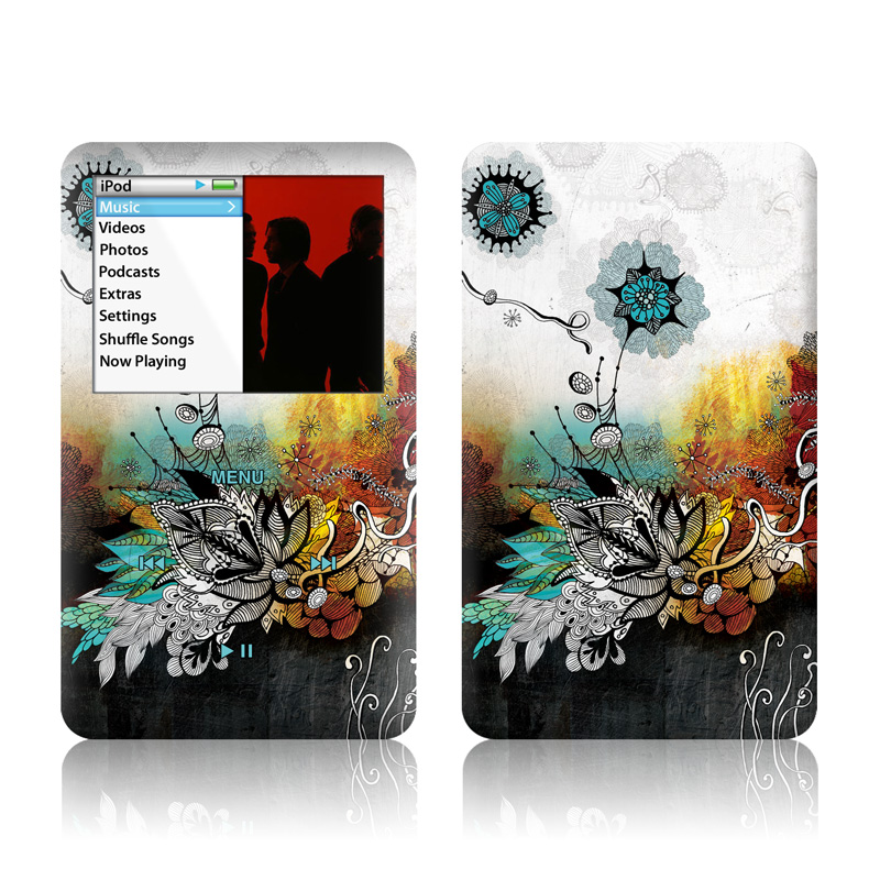 iPod classic Skin design of Graphic design, Illustration, Art, Design, Visual arts, Floral design, Font, Graphics, Modern art, Painting, with black, gray, red, green, blue colors