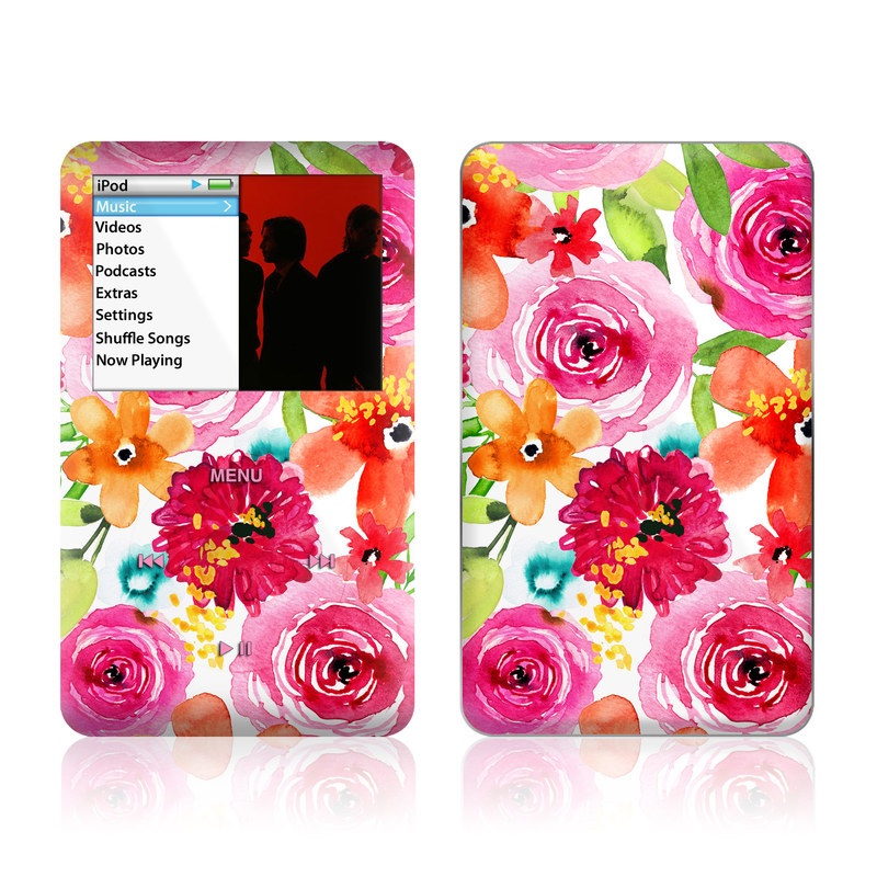 iPod classic Skin design of Flower, Cut flowers, Floral design, Plant, Pink, Bouquet, Petal, Flower Arranging, Artificial flower, Clip art, with pink, red, green, orange, yellow, blue, white colors
