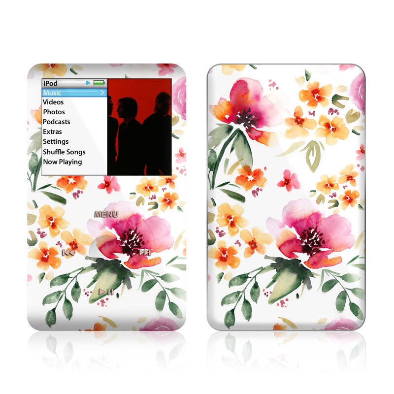 iPod classic Skin design of Flower, Floral design, Pink, Pattern, Petal, Plant, Botany, Design, Wildflower, Clip art, with white, pink, red, orange, green colors