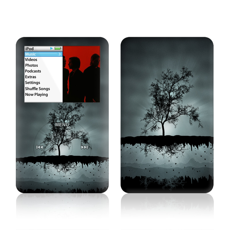 iPod classic Skin design of Reflection, Sky, Nature, Water, Black, Tree, Black-and-white, Monochrome photography, Natural landscape, Atmospheric phenomenon, with black, gray, blue colors