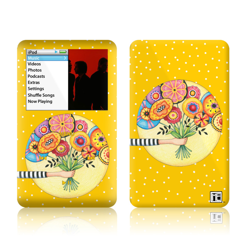 iPod classic Skin design of Circle, Illustration, Clip art, Plant, with orange, yellow, pink, gray, green, black colors