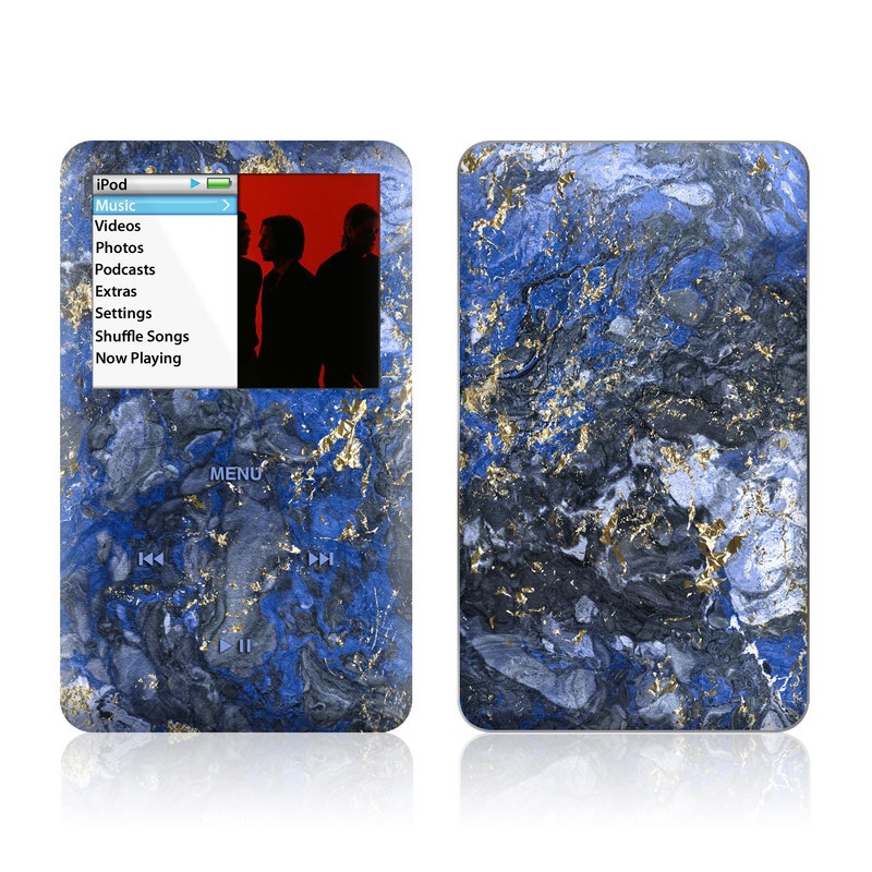 iPod classic Skin design of Blue, Water, Cobalt blue, Rock, Painting, Geology, Electric blue, Mineral, Pattern, Acrylic paint, with black, blue, yellow, white, gray colors
