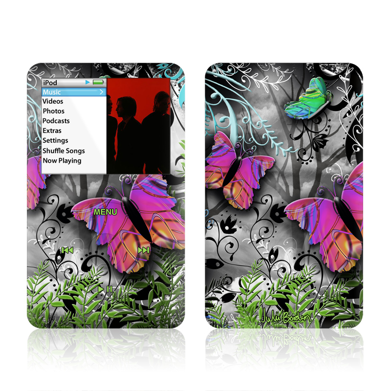iPod classic Skin design of Butterfly, Pink, Purple, Violet, Organism, Spring, Moths and butterflies, Botany, Plant, Leaf, with black, gray, green, purple, red colors