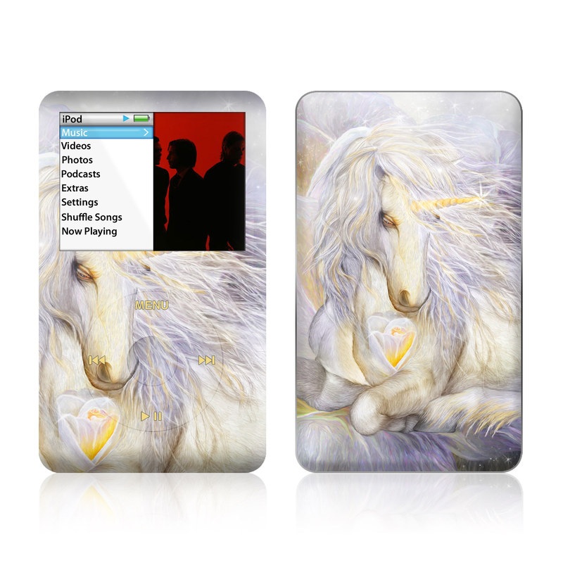 iPod classic Skin design of Fictional character, Mythical creature, Unicorn, Sky, Mythology, Supernatural creature, Illustration, with gray, black, green, pink, blue colors