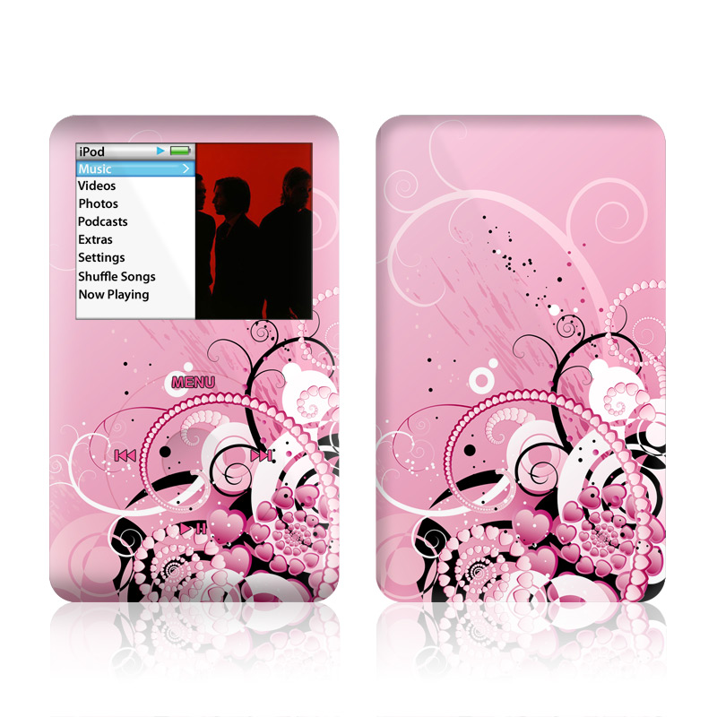 iPod classic Skin design of Pink, Floral design, Graphic design, Text, Design, Flower Arranging, Pattern, Illustration, Flower, Floristry, with pink, gray, black, white, purple, red colors