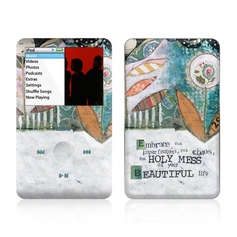 iPod classic Skin design of Leaf, Font, Plant, Illustration, Art, with blue, white, green, red, orange, yellow colors