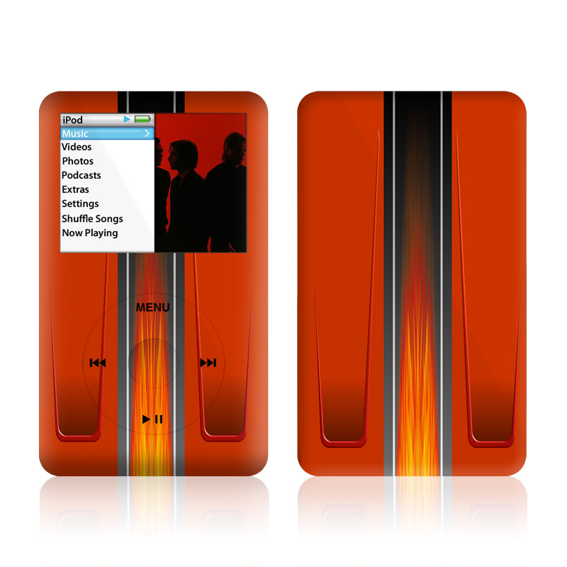 iPod classic Skin design of Orange, Red, Line, Material property, Rectangle, Automotive lighting, with red, black, orange, gray colors