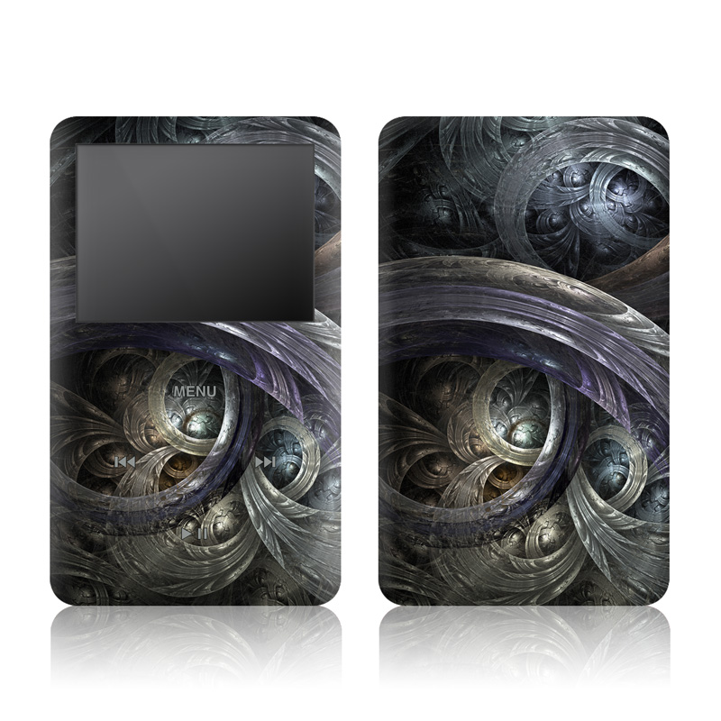 iPod classic Skin design of Fractal art, Graphic design, Art, Cg artwork, Darkness, Circle, Pattern, Illustration, Graphics, Metal, with black, gray, blue colors