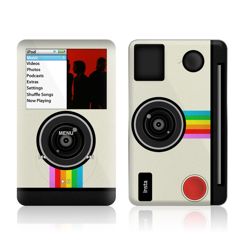 iPod classic Skin design of Cameras & optics, Camera, Technology, Circle, Electronic device, Electronics, Colorfulness with gray, black, red colors