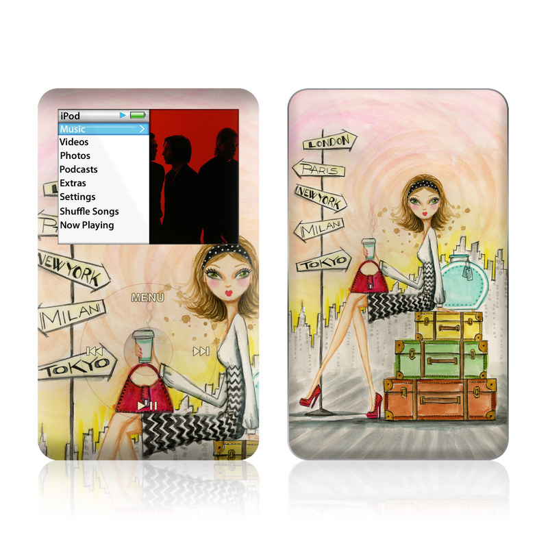 iPod classic Skin design of Cartoon, Illustration, Art, Watercolor paint, with gray, pink, green, red, black colors