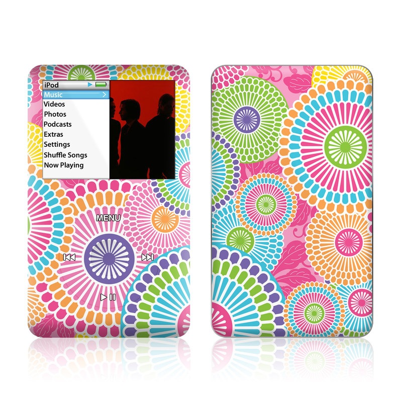 iPod classic Skin design of Pattern, Circle, Textile, Design, Visual arts, Wrapping paper, with gray, pink, purple, orange, blue, green colors