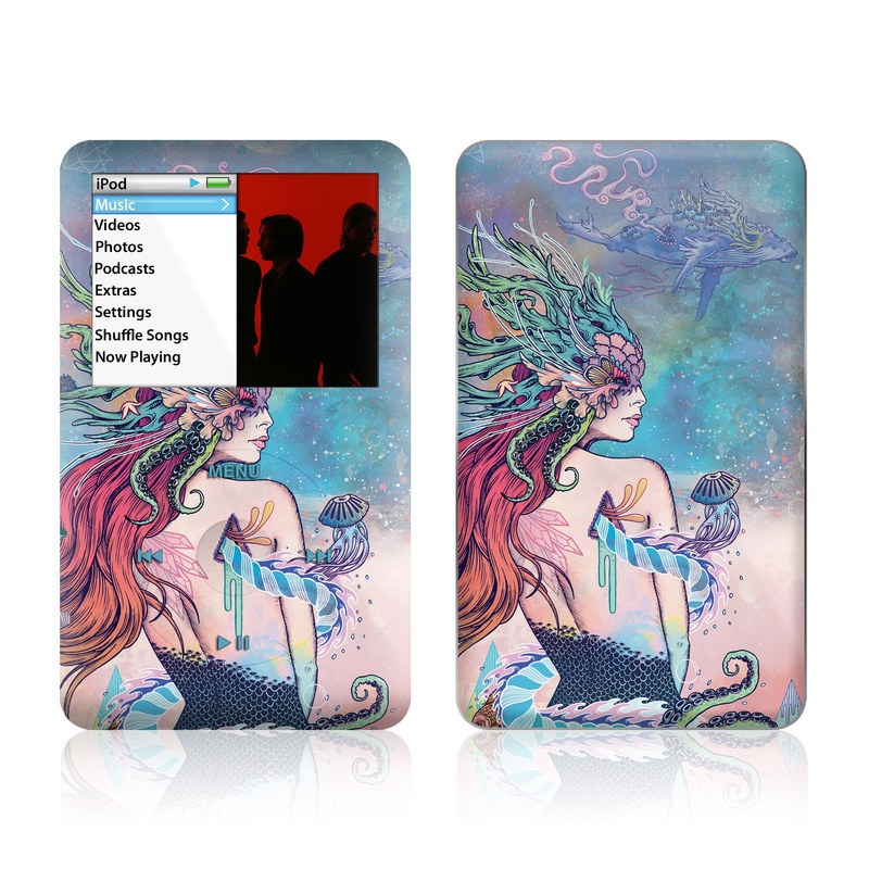 iPod classic Skin design of Illustration, Fictional character, Art, Cg artwork, Fiction, Mythology, Painting, Mermaid, with blue, purple, green, red, yellow, pink colors