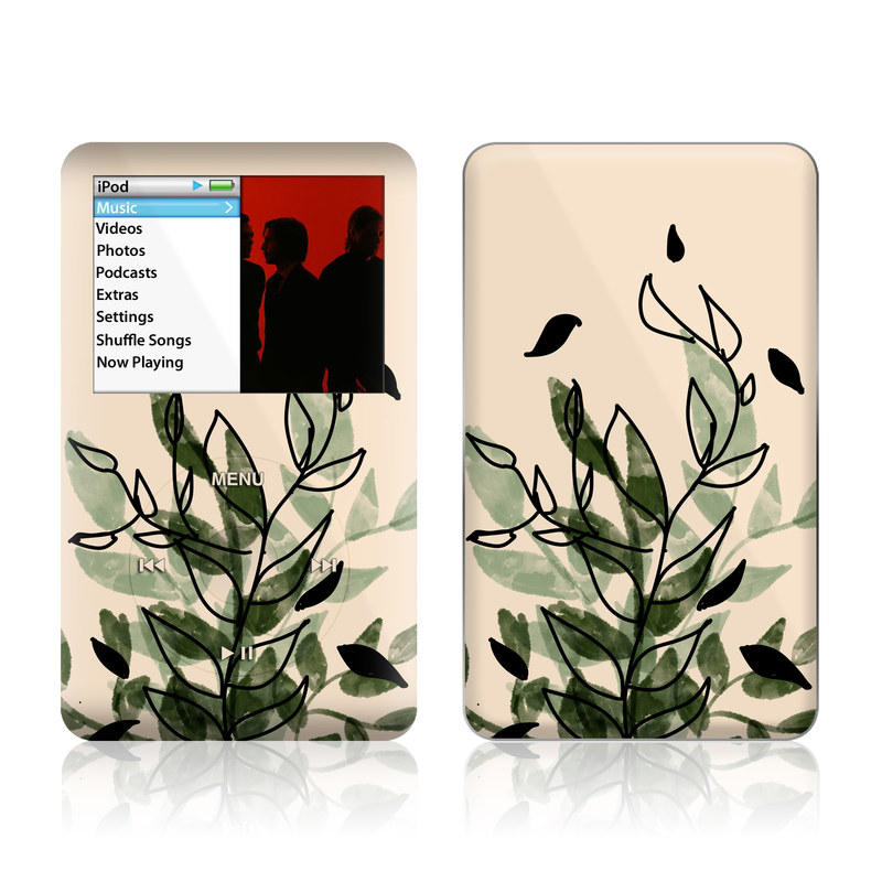 iPod classic Skin design of Leaf, Plant, Botany, Branch, Flower, Plant Stem, Pedicel, Twig, Illustration, with green, black, brown colors