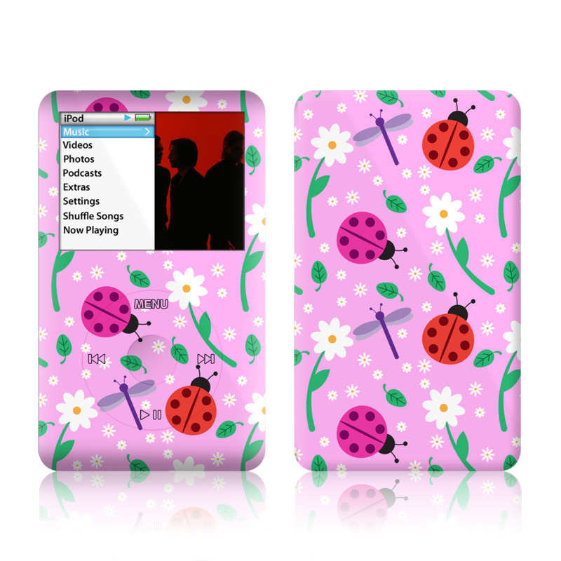 iPod classic Skin design of Pink, Pattern, Design, Magenta, Clip art, Plant, Visual arts, Ladybug, Child art, Illustration, with pink, white, purple, gray, red, blue colors